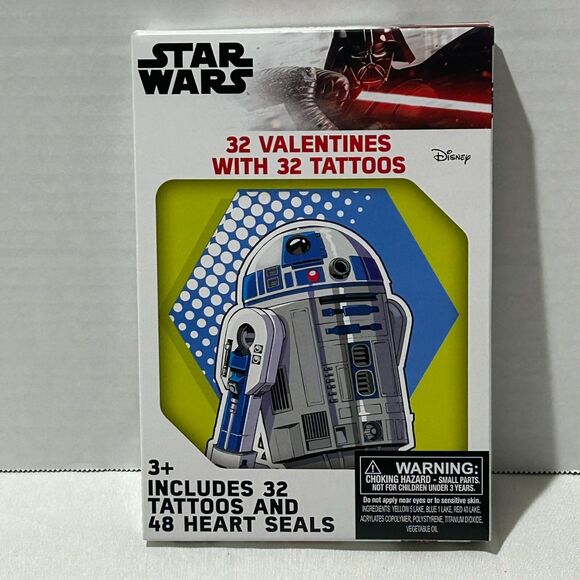 Disney Star Wars 32 Valentines & Tattoos & 48 Heart Seals 3+ PMG 8 Designs Class - Picture 2 of 3